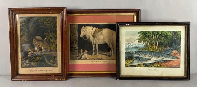 Group of 3 Antique Currier and Ives Animal Lithographs