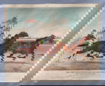 Antique Haskell and Allen Fast Trotting at Mystic Park Lithograph