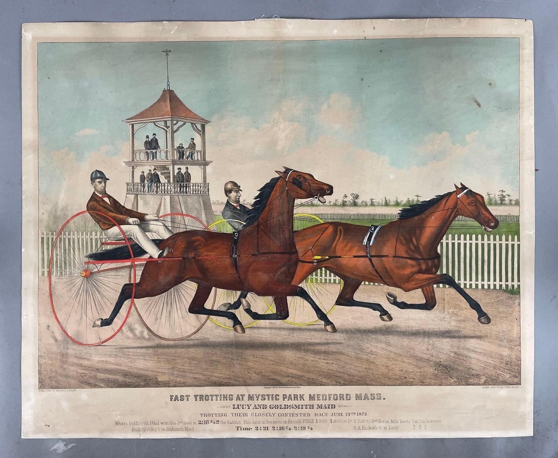 Antique Haskell and Allen Fast Trotting at Mystic Park Lithograph (1 of 3)
