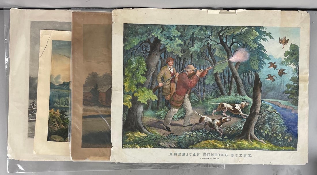 Group of 4 Antique Lithographs: Includes currier and Ives, Thomas Kelly, largest measures