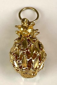 Signed 14K Yellow Gold Hollow Pineapple Pendant