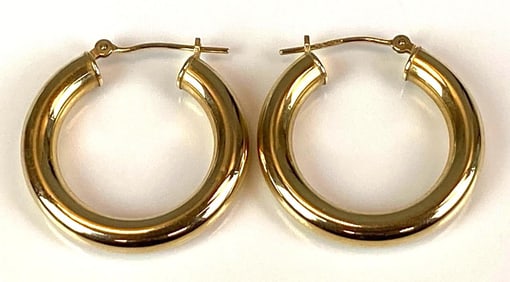 Pair of 14K Yellow Gold Round Tube Earrings
