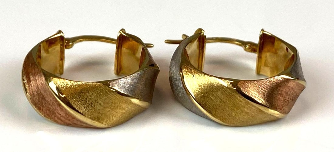 Pair of 14K Tri Color Italian Hoop Earrings (1 of 2)