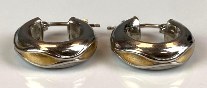 Pair of 14K White / Yellow Gold Hoop Earrings