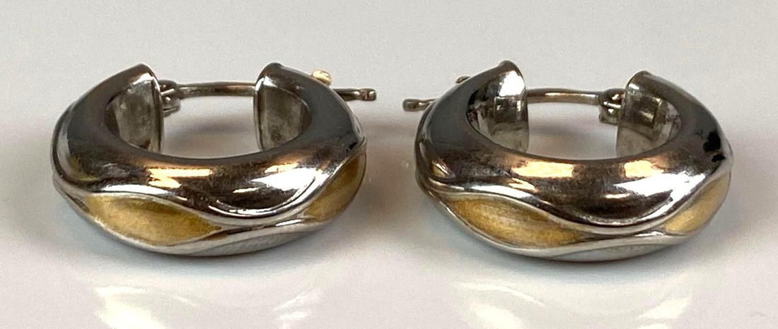 Pair of 14K White / Yellow Gold Hoop Earrings (1 of 2)