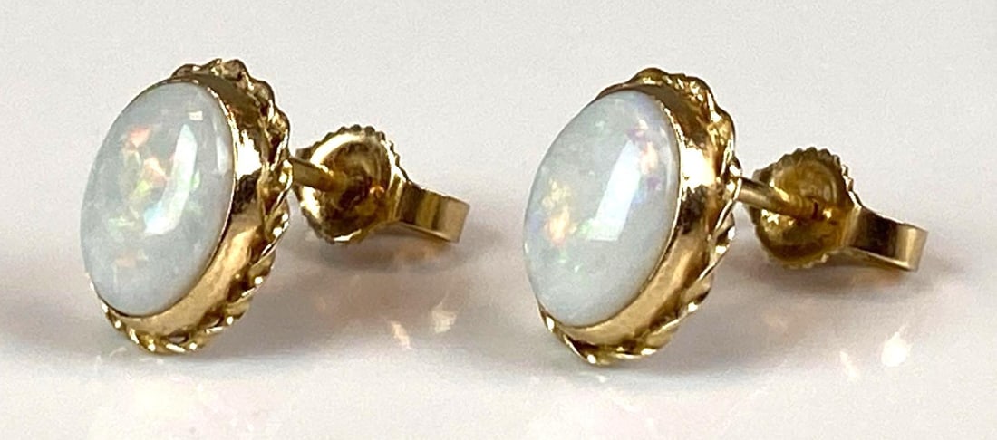 Pair of 14K Yellow Gold Opal Stud Earrings (1 of 3)