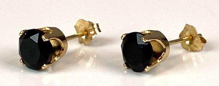 Pair of Signed AFJC 14K Yellow Gold Onyx Stud Earrings