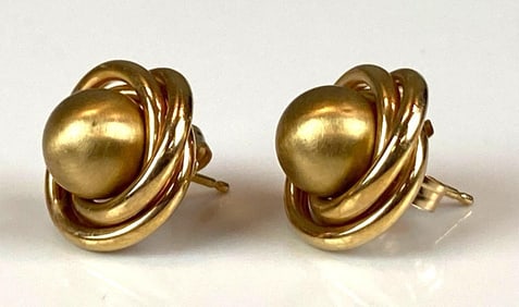 Pair of Signed PBD 14K Yellow Gold Love Knot Stud Earrings