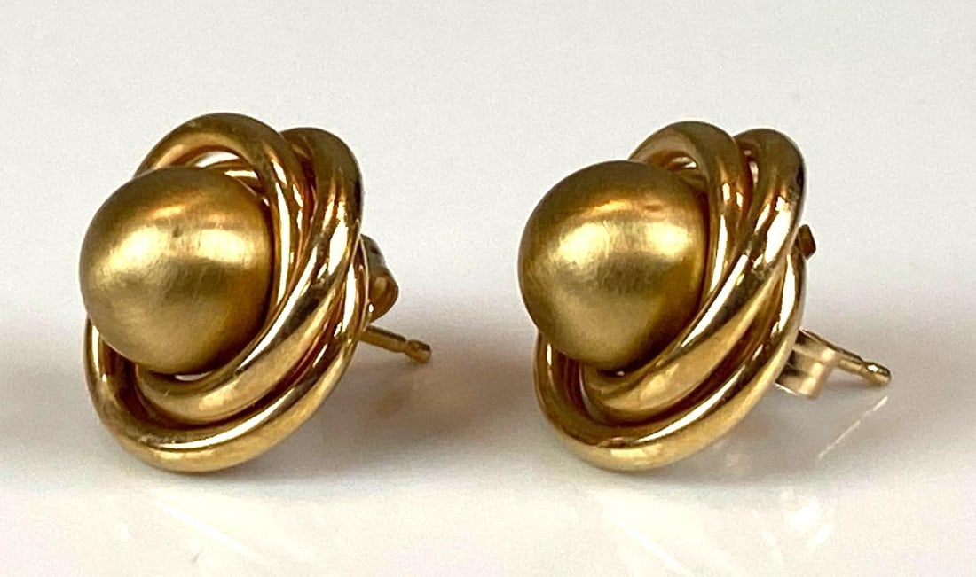 Pair of Signed PBD 14K Yellow Gold Love Knot Stud Earrings (1 of 3)