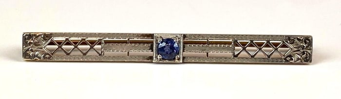 14K White / Yellow Gold Strobell and Crane Blue Topaz Brooch