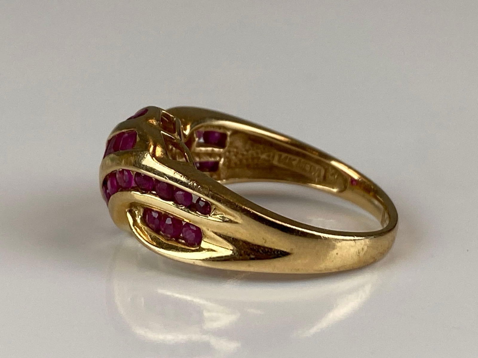 Signed MEDA 14K Yellow Gold Ruby Braided Ring - 2
