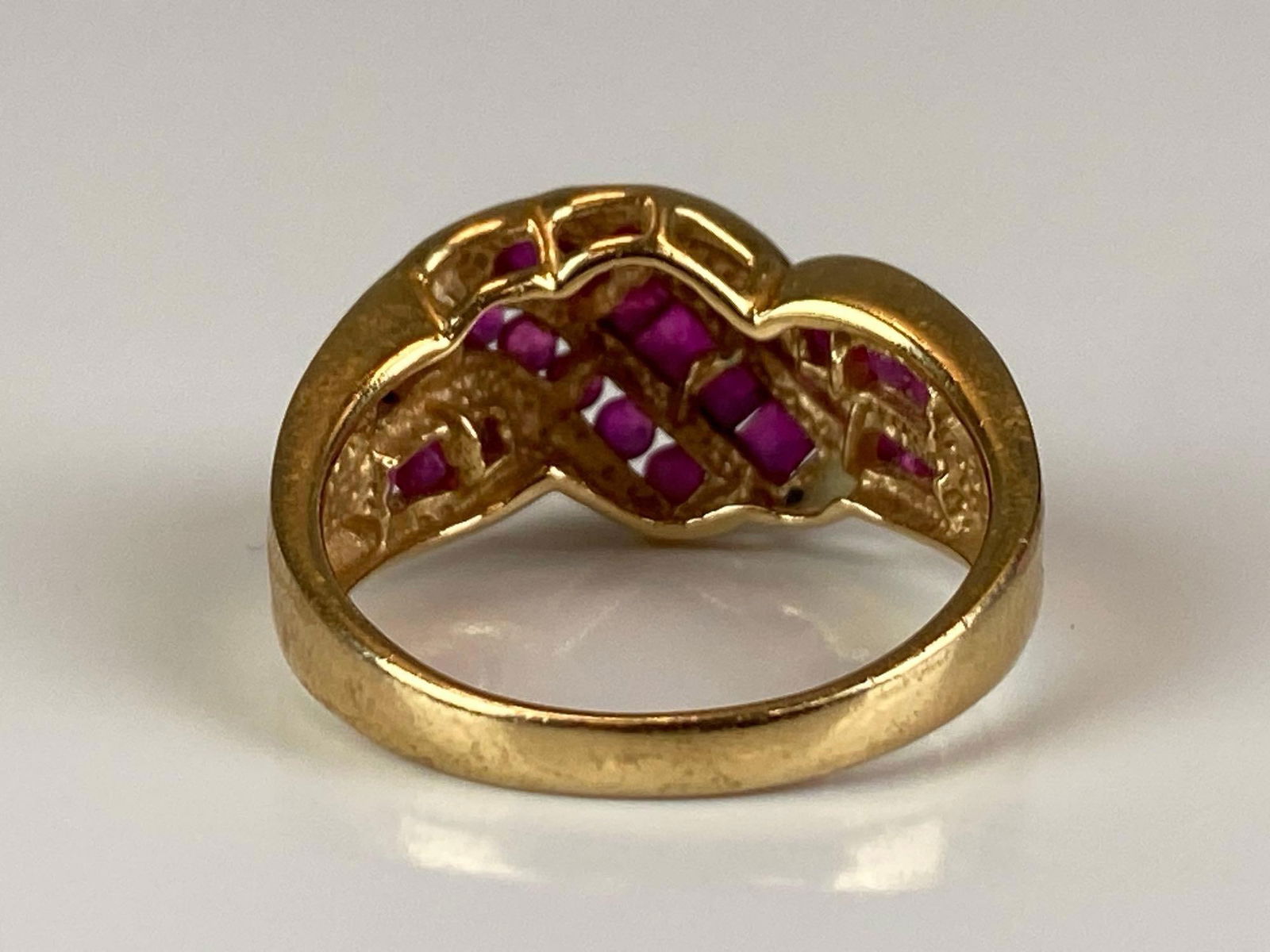 Signed MEDA 14K Yellow Gold Ruby Braided Ring - 3