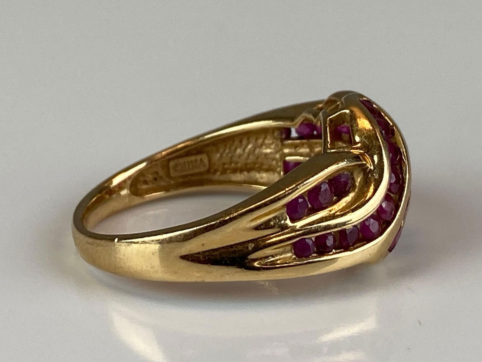 Signed MEDA 14K Yellow Gold Ruby Braided Ring - 4