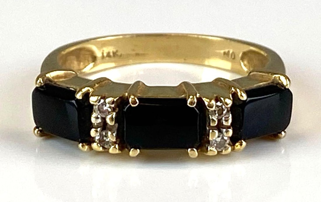 Signed MO 14K Yellow Gold Onyx Diamond Ring (1 of 4)