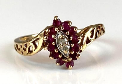 10K Yellow Gold Diamond Pink Topaz Halo Ring