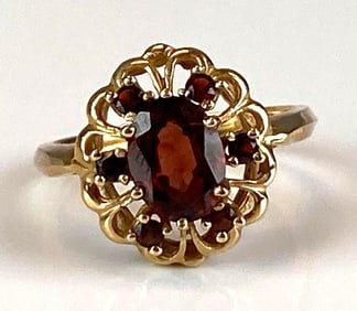 Signed JED 10K Yellow Gold Garnet Ring