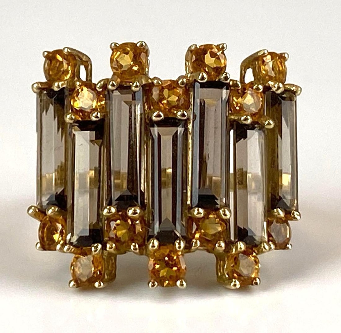 Signed 10K Yellow Gold Smokey Quartz Citrine Ring (1 of 4)
