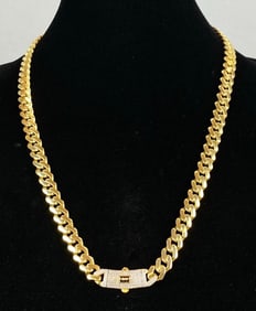 Monaco 10K Yellow Gold CZ Cuban Link Chain Necklace
