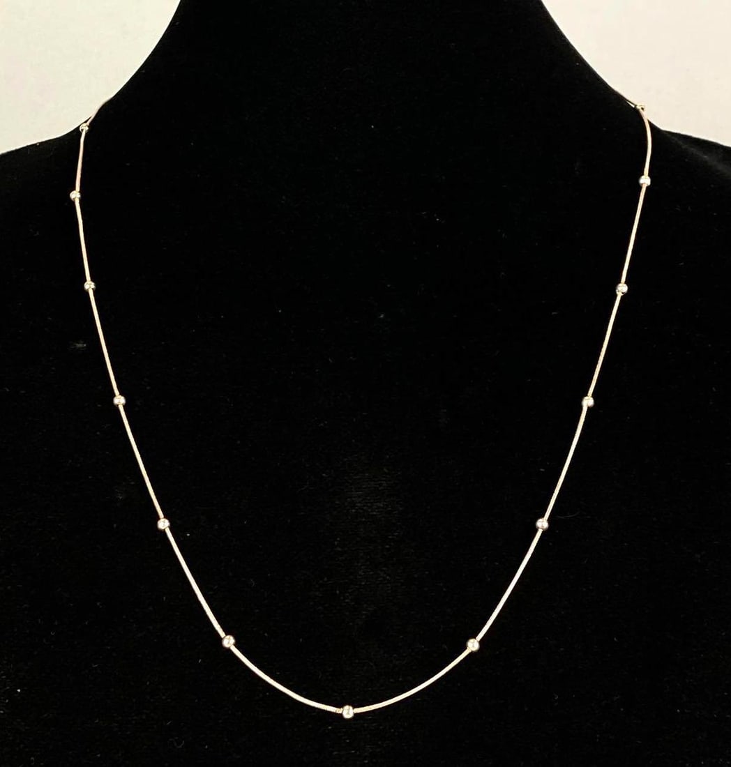 Signed KC Sterling Silver Italian Bead Necklacw: Measures 25” In length
