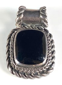 Signed SE Sterling Silver Onyx Pendant