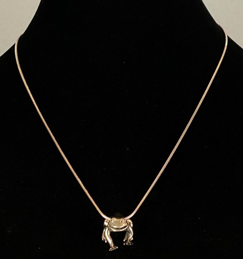 Sterling Silver Necklace with Signed Frog Pendant (1 of 3)