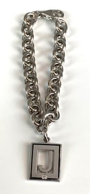 Sterling Silver Chain Bracelet with Diamond Accent J Charm