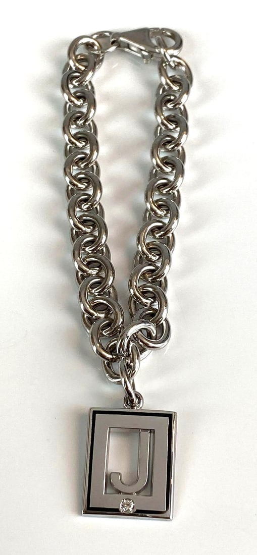 Sterling Silver Chain Bracelet with Diamond Accent J Charm (1 of 3)
