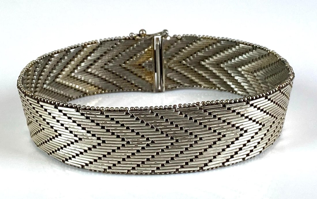 Signed ALX Italian Sterling Silver Chevron Bracelet (1 of 4)