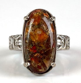 Signed D’joy Sterling Silver Pietersite Openwork Band Ring