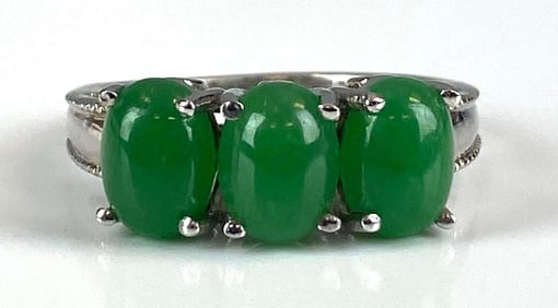 Signed STS Sterling Silver Jadeite Engagement Ring