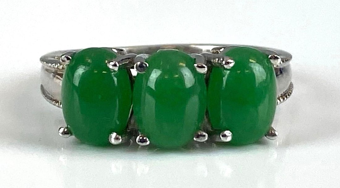 Signed STS Sterling Silver Jadeite Engagement Ring (1 of 4)
