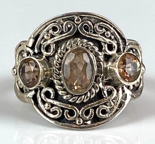 Sterling Silver Champagne Topaz Scrollwork Ring