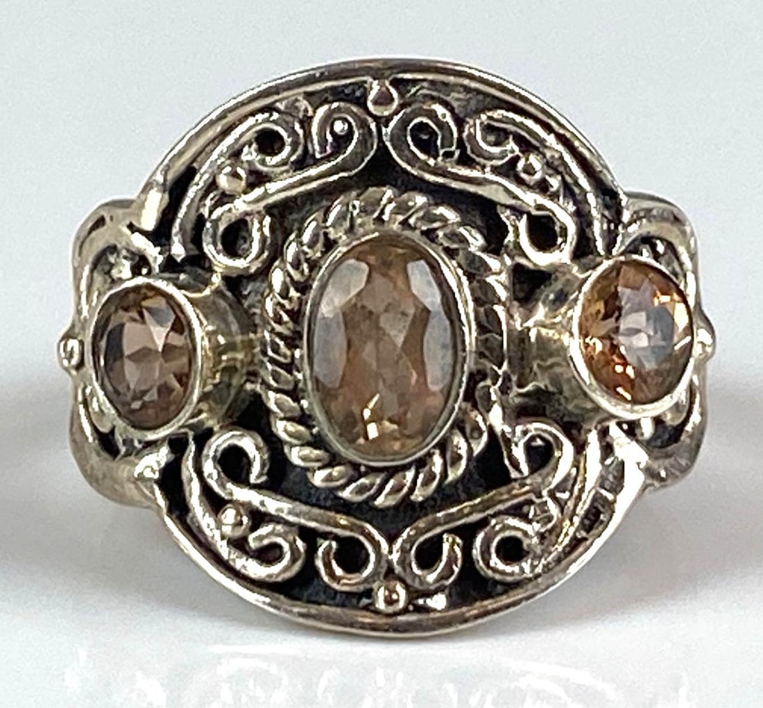 Sterling Silver Champagne Topaz Scrollwork Ring (1 of 4)