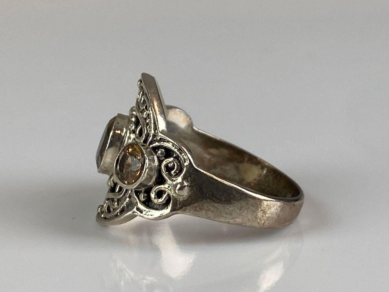 Sterling Silver Champagne Topaz Scrollwork Ring - 2