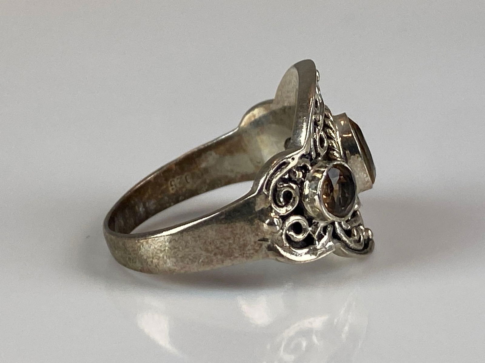 Sterling Silver Champagne Topaz Scrollwork Ring - 4