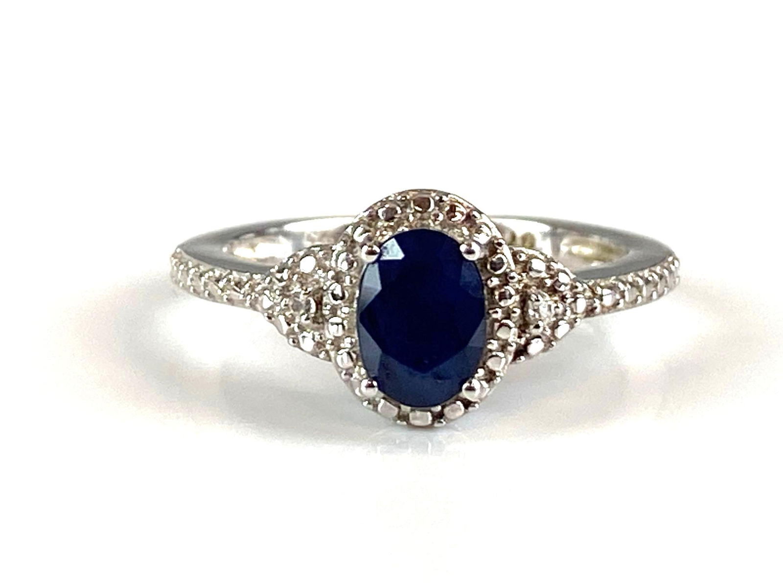 Signed STS Sterling Silver Sapphire and White Topaz Ring: Size 7