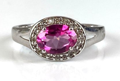 Signed TGGC Sterling Silver Pink Sapphire and Clear Topaz Ring