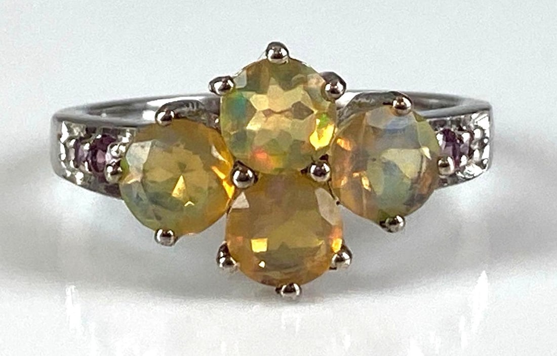 Signed TGGC Sterling Silver CZ Opal Garnet Accent Ring (1 of 4)