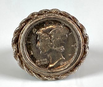 1945 Mercury Dime Sterling Silver Ring