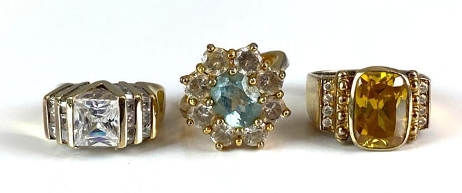 Group of 3 Gold Plates Sterling Silver Rings