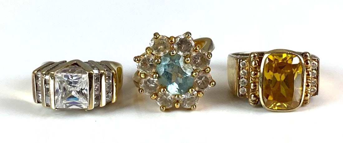Group of 3 Gold Plates Sterling Silver Rings (1 of 2)