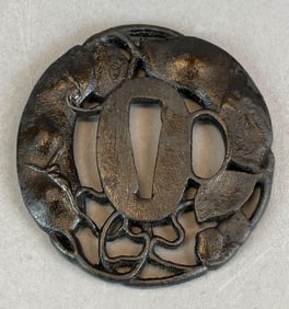 Antique Japanese Floral Wrought Iron Tsuba Sword Guard