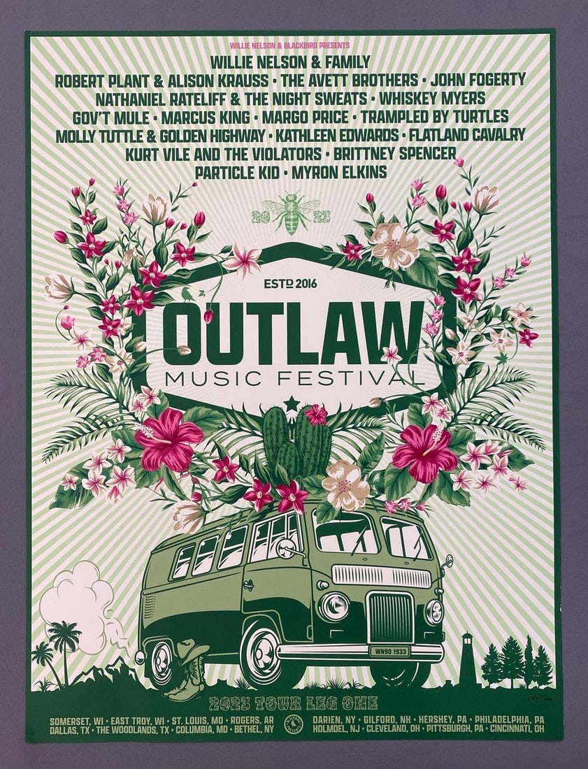 LE 2023 Willie Nelson Outlaw Music Festival Tour Poster (1 of 3)