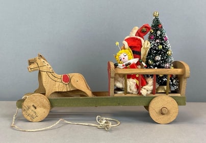 Vintage Japanese Santa Claus Christmas Carriage Pull Behind Toy