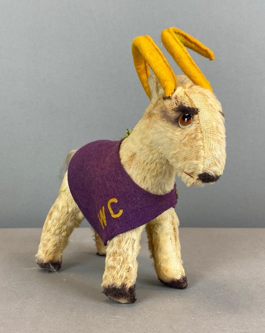 Vintage German Putz Goat Figurine: Measures 7 1/4” H x 3” W x 6” D