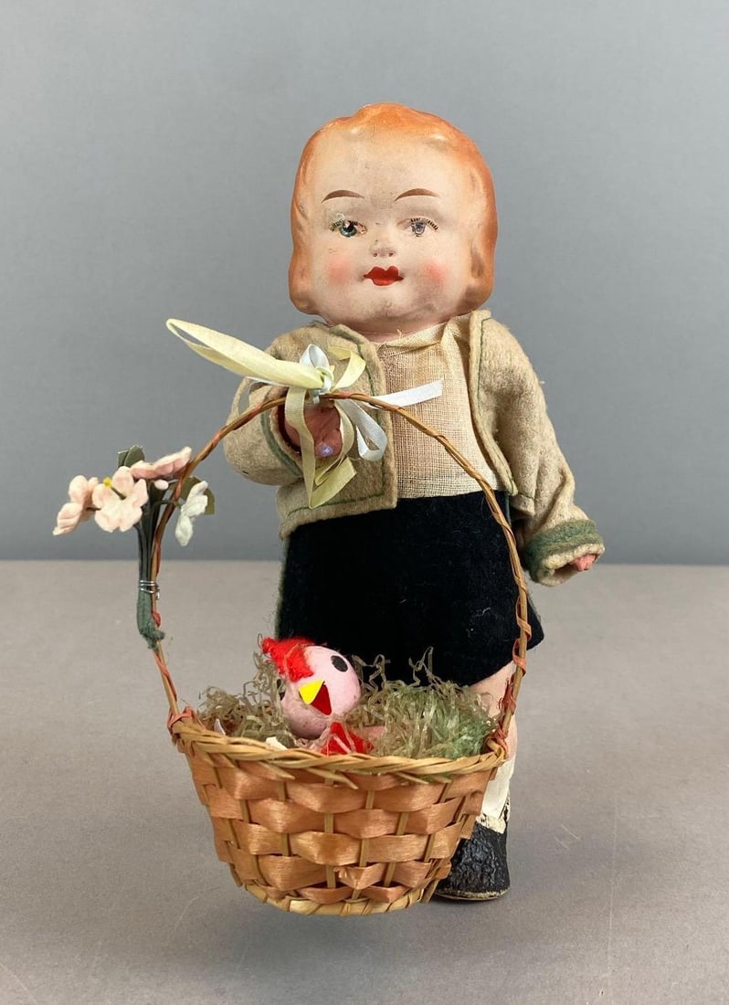 Vintage German Wind Up Doll: In working condition, no key included, measures 7 1/2” H
