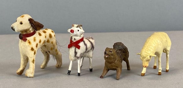 Group of 4 Vintage German Putz Animal Figurines