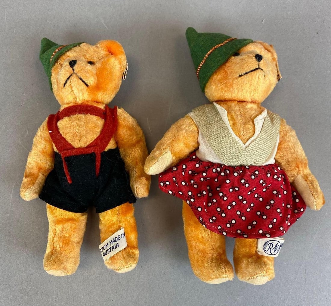 Group of 2 Vintage RN Berg Plush Bears: Made in Austria, each measures 6” H