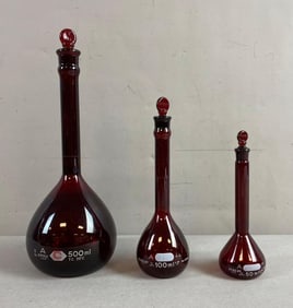 Group of 3 Lab Beakers/Flasks with Stoppers