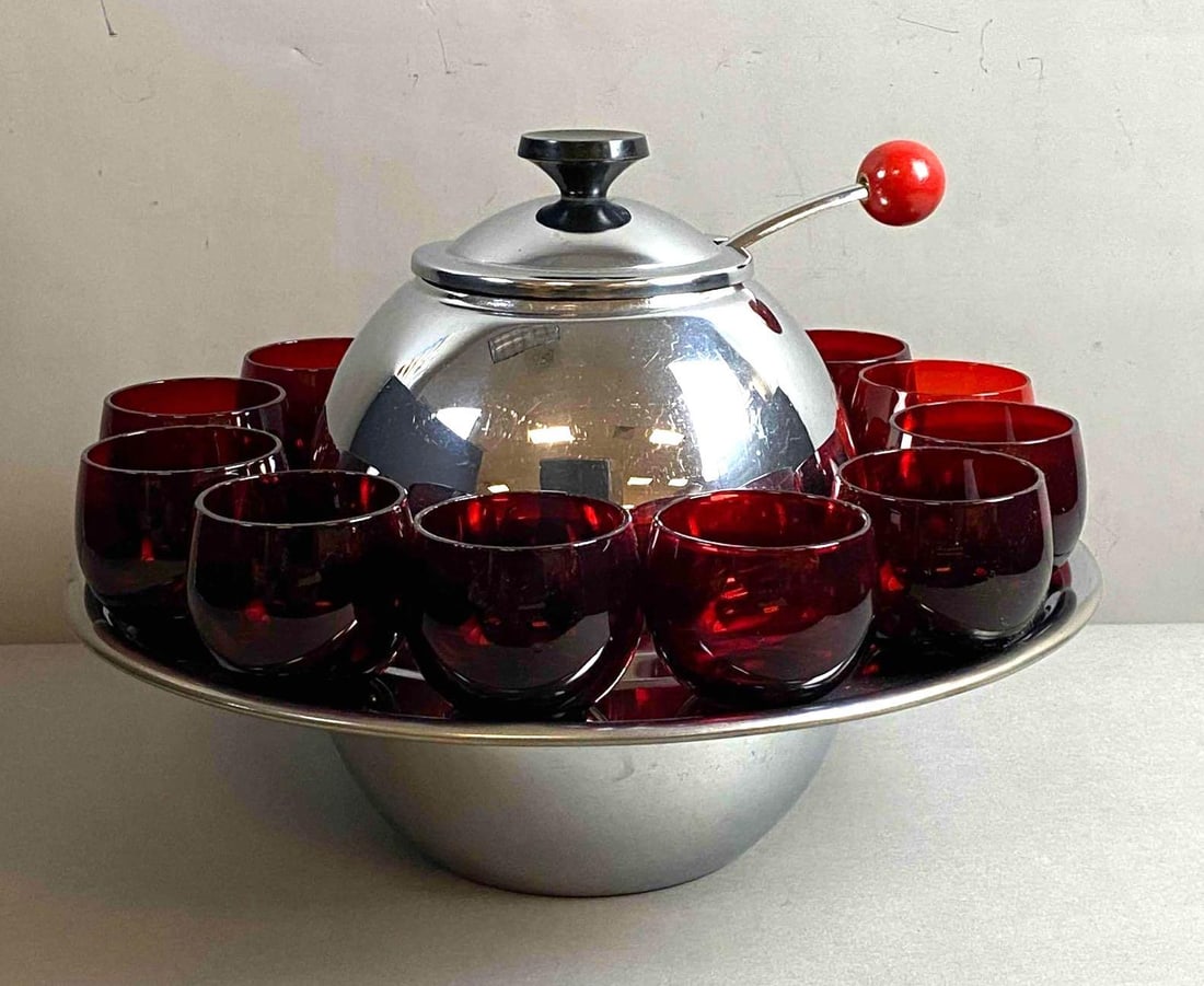 Vintage Lehman Brothers Art Deco Saturn Punch Bowl Set (1 of 3)